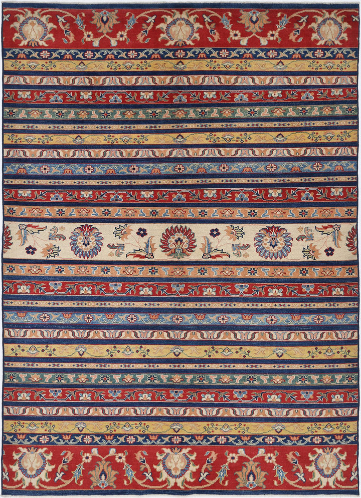 Blue Afghan Ziegler Rug 6' 7" x 9' 2" Hand-Knotted