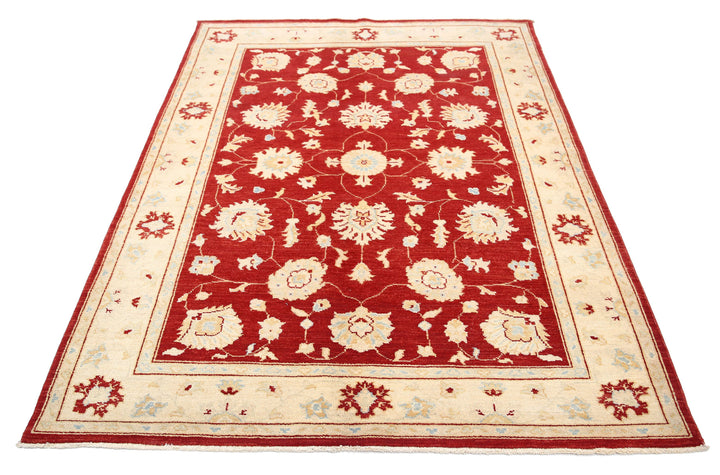 Red Afghan Ziegler Rug 5'1" x 7'0" Hand-Knotted pattern