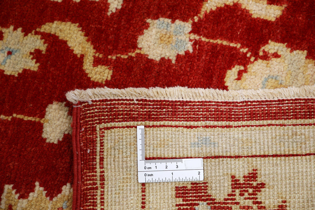 Red Afghan Ziegler Rug 5'1" x 7'0" Hand-Knotted close-up