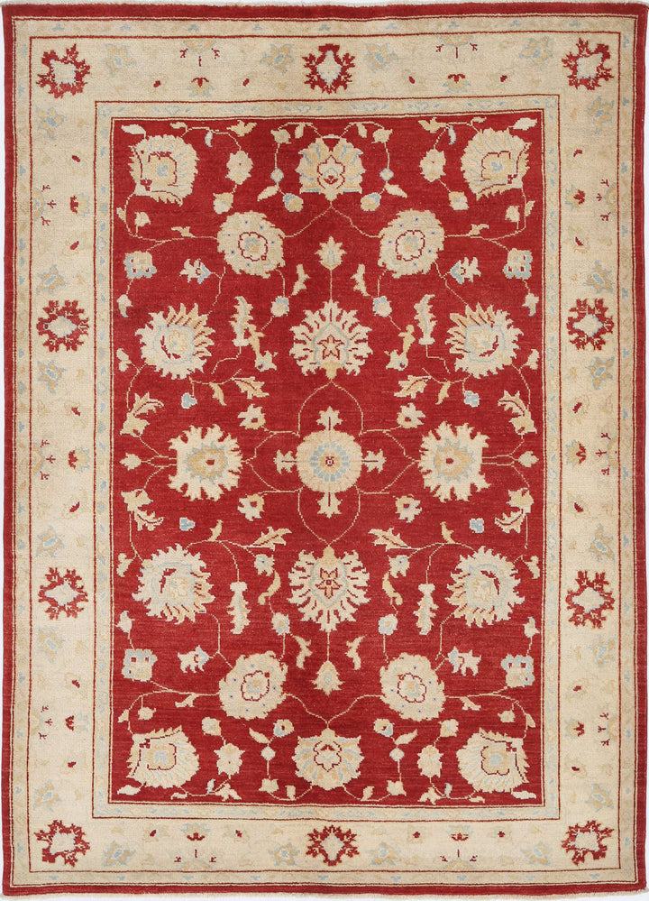 Red Afghan Ziegler Rug 5'1" x 7'0" Hand-Knotted