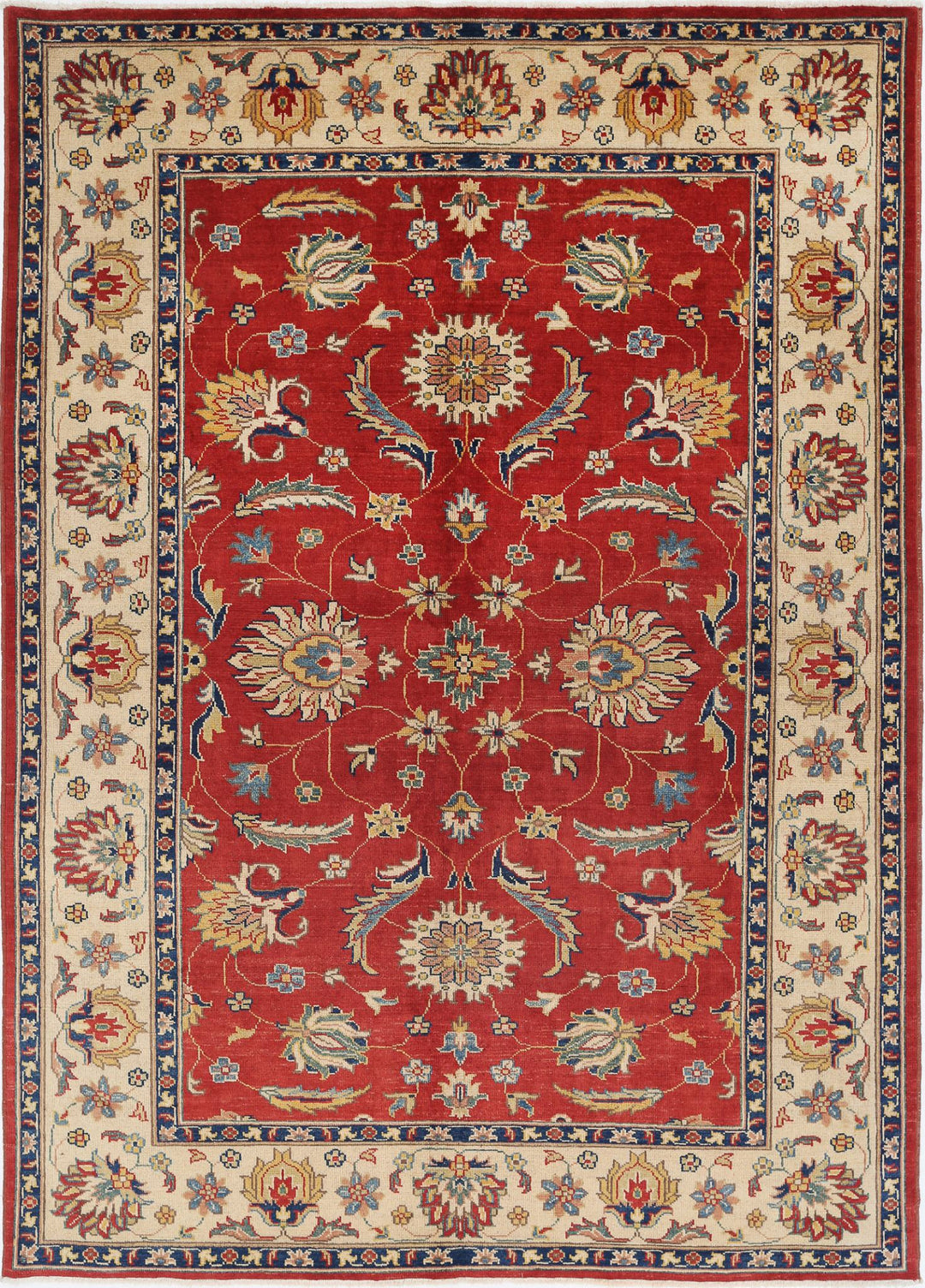 Rust Afghan Ziegler Rug 6' 6" x 9' 2" Hand-Knotted