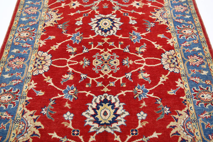 Red Afghan Ziegler Rug 5' 0" x 6' 4" Hand-Knotted border