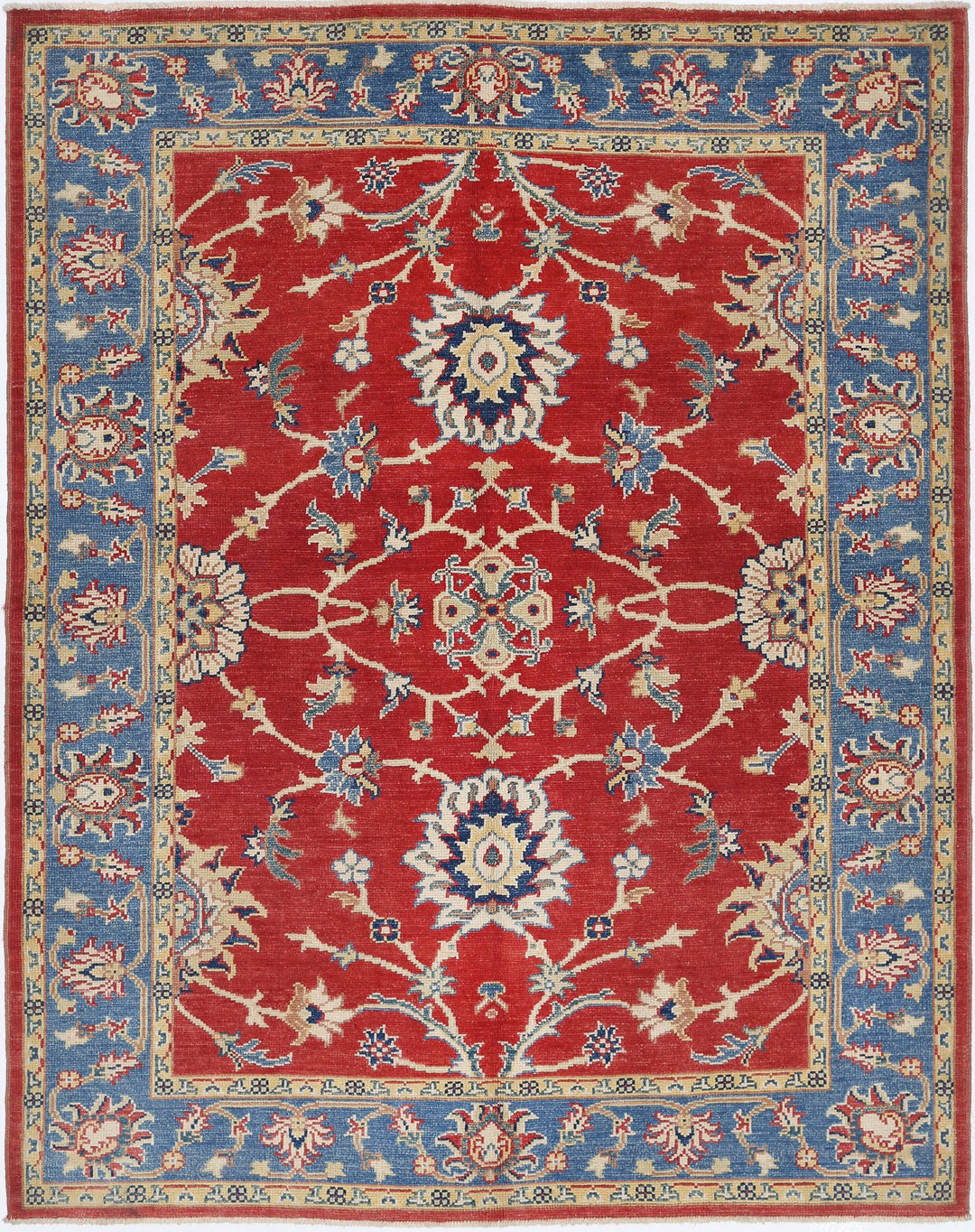 Red Afghan Ziegler Rug 5' 0" x 6' 4" Hand-Knotted