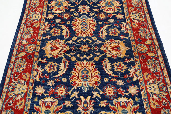 Blue Afghan Ziegler Rug 4' 0" x 6' 0" Hand-Knotted border