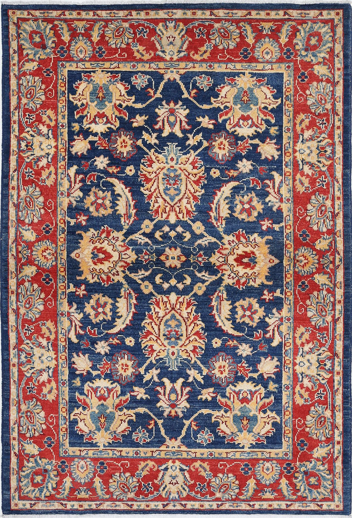 Blue Afghan Ziegler Rug 4' 0" x 6' 0" Hand-Knotted