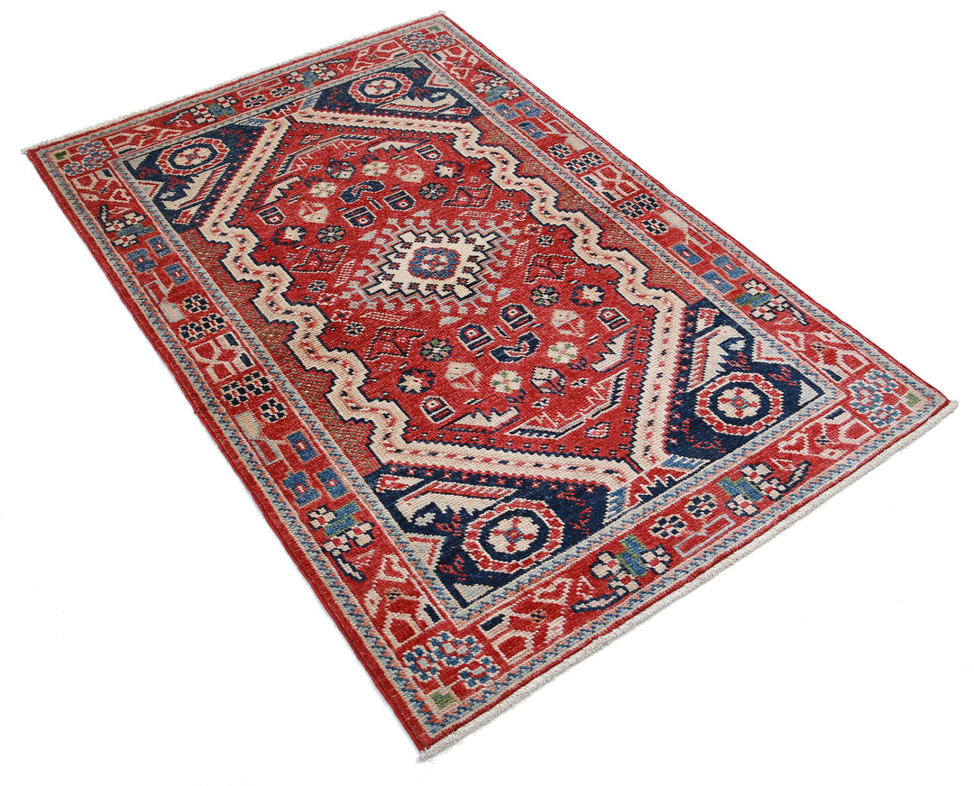 Red Afghan Ziegler Rug 3' 3" x 4' 1" Hand-Knotted detail