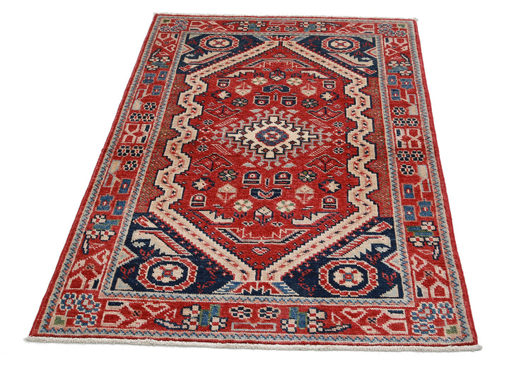 Red Afghan Ziegler Rug 3' 3" x 4' 1" Hand-Knotted view