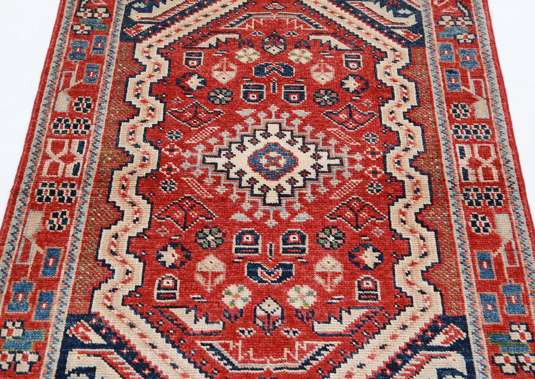 Red Afghan Ziegler Rug 3' 3" x 4' 1" Hand-Knotted field