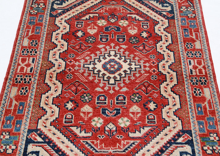 Red Afghan Ziegler Rug 3' 3" x 4' 1" Hand-Knotted field