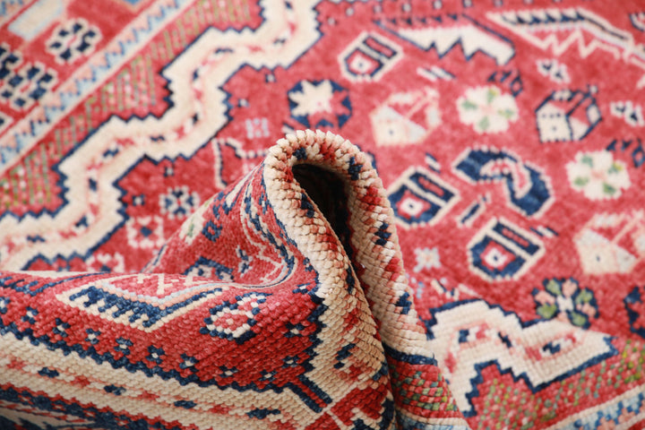 Red Afghan Ziegler Rug 3' 3" x 4' 1" Hand-Knotted border