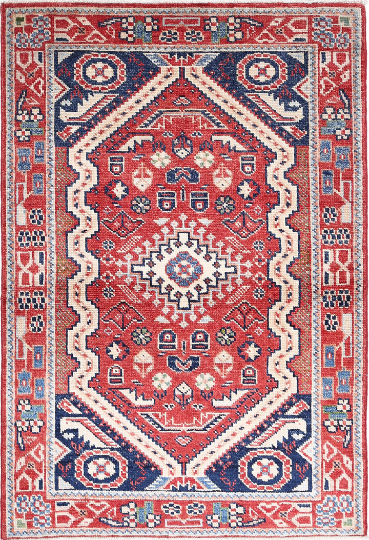 Red Afghan Ziegler Rug 3' 3" x 4' 1" Hand-Knotted