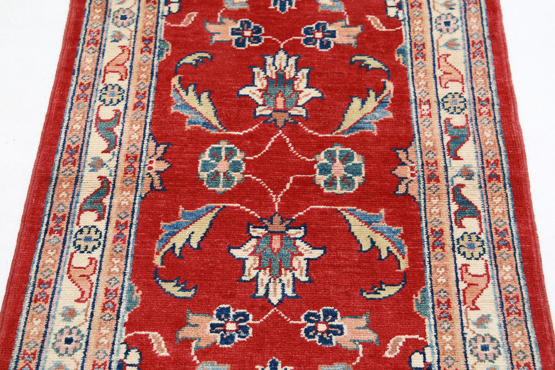 Red Afghan Ziegler Rug 2' 8" x 3' 10" Hand-Knotted border