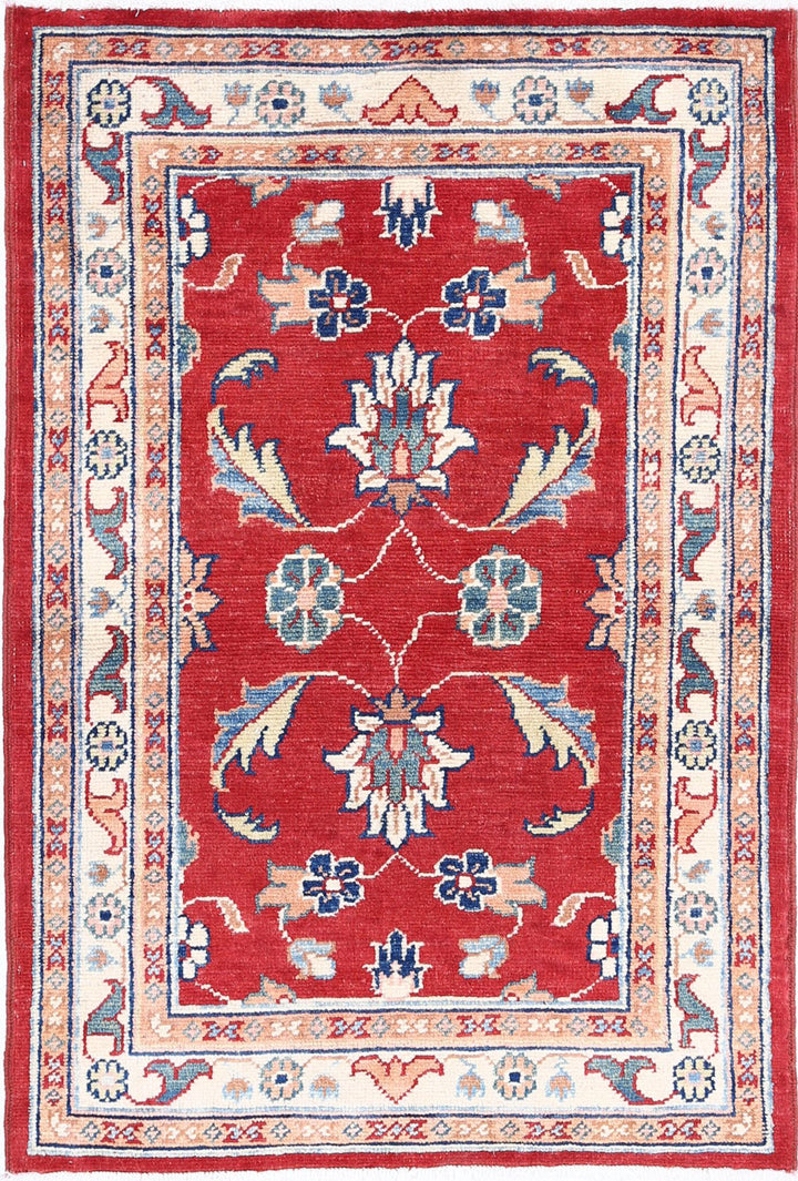 Red Afghan Ziegler Rug 2' 8" x 3' 10" Hand-Knotted