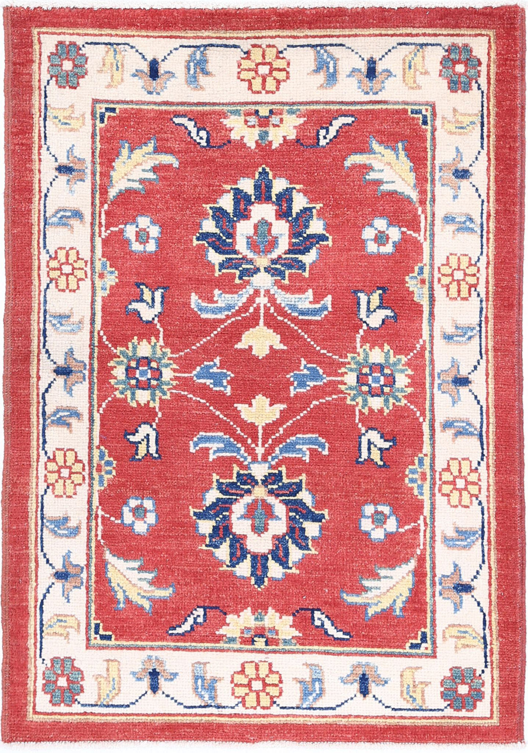 Red Afghan Ziegler Rug 2' 7" x 3' 8" Hand-Knotted