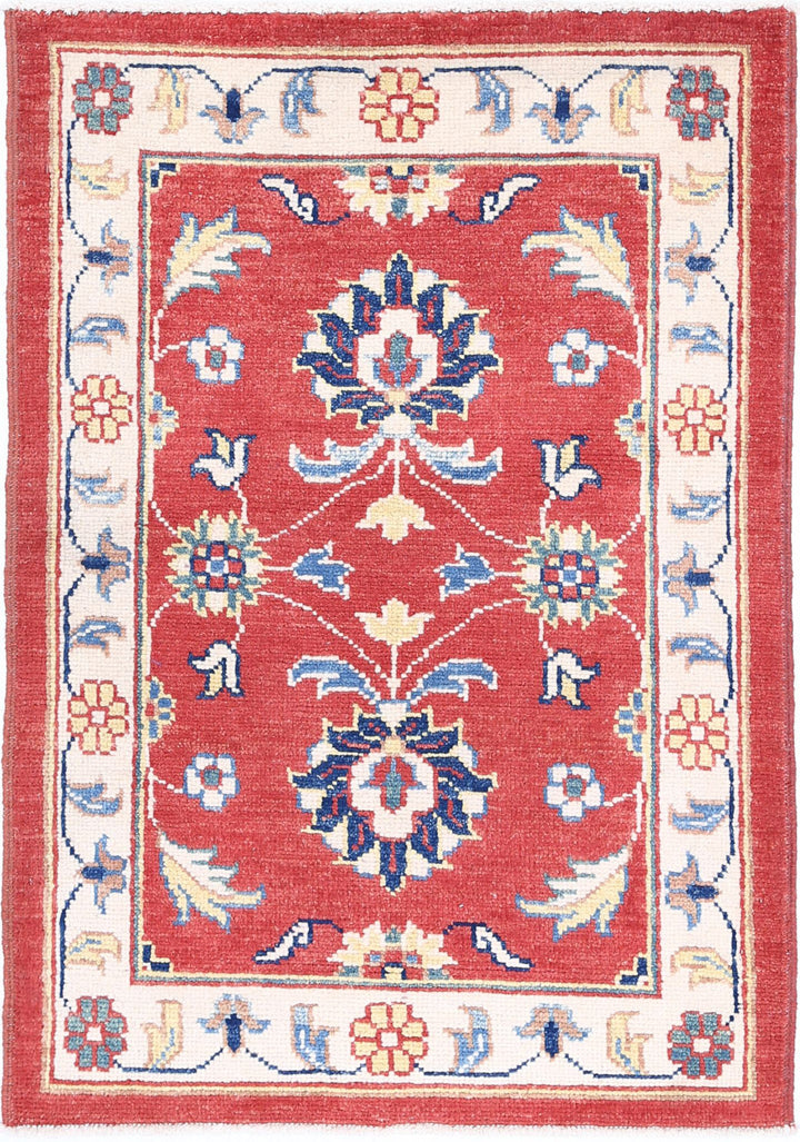 Red Afghan Ziegler Rug 2' 7" x 3' 8" Hand-Knotted