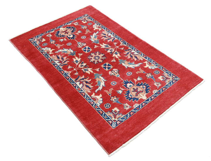 Red Afghan Ziegler Rug 3' 0" x 4' 5" Hand-Knotted close-up
