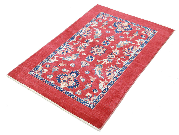 Red Afghan Ziegler Rug 3' 0" x 4' 5" Hand-Knotted detail
