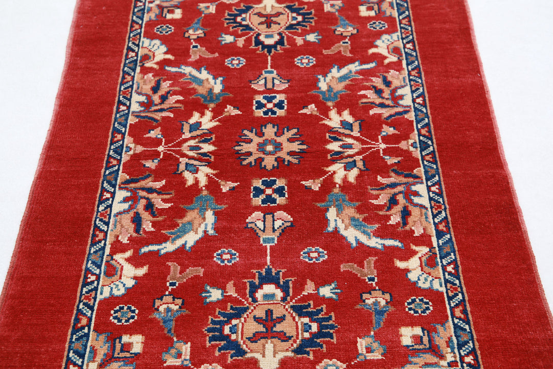 Red Afghan Ziegler Rug 3' 0" x 4' 5" Hand-Knotted pattern