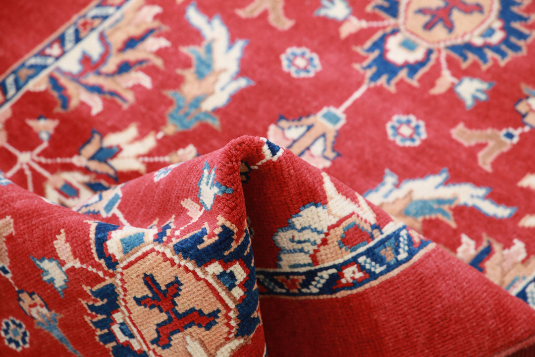 Red Afghan Ziegler Rug 3' 0" x 4' 5" Hand-Knotted border