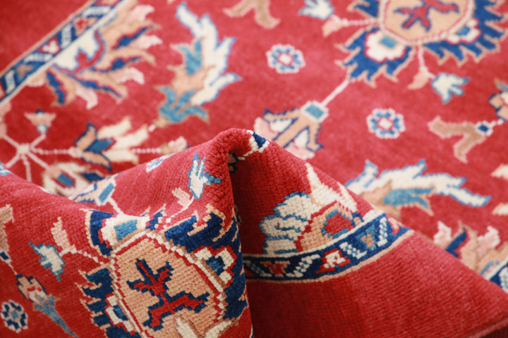 Red Afghan Ziegler Rug 3' 0" x 4' 5" Hand-Knotted border