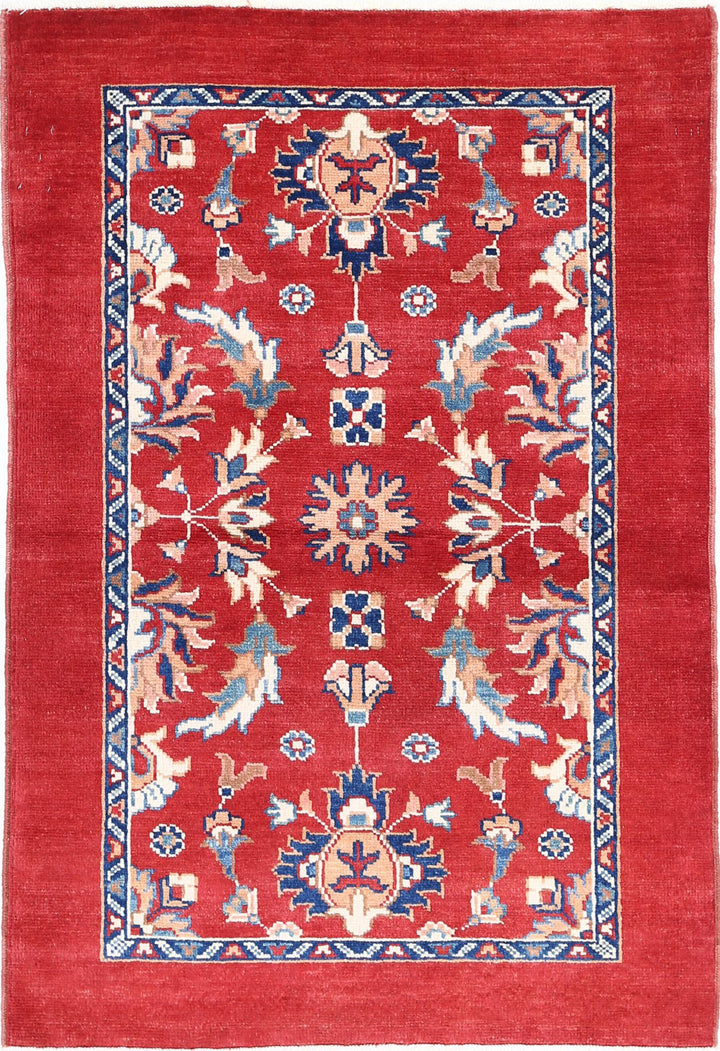 Red Afghan Ziegler Rug 3' 0" x 4' 5" Hand-Knotted