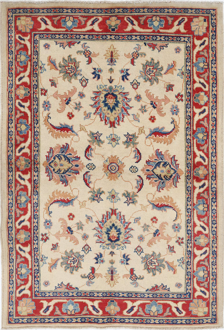 Ivory Afghan Ziegler Rug 4' 0" x 5' 11" Hand-Knotted