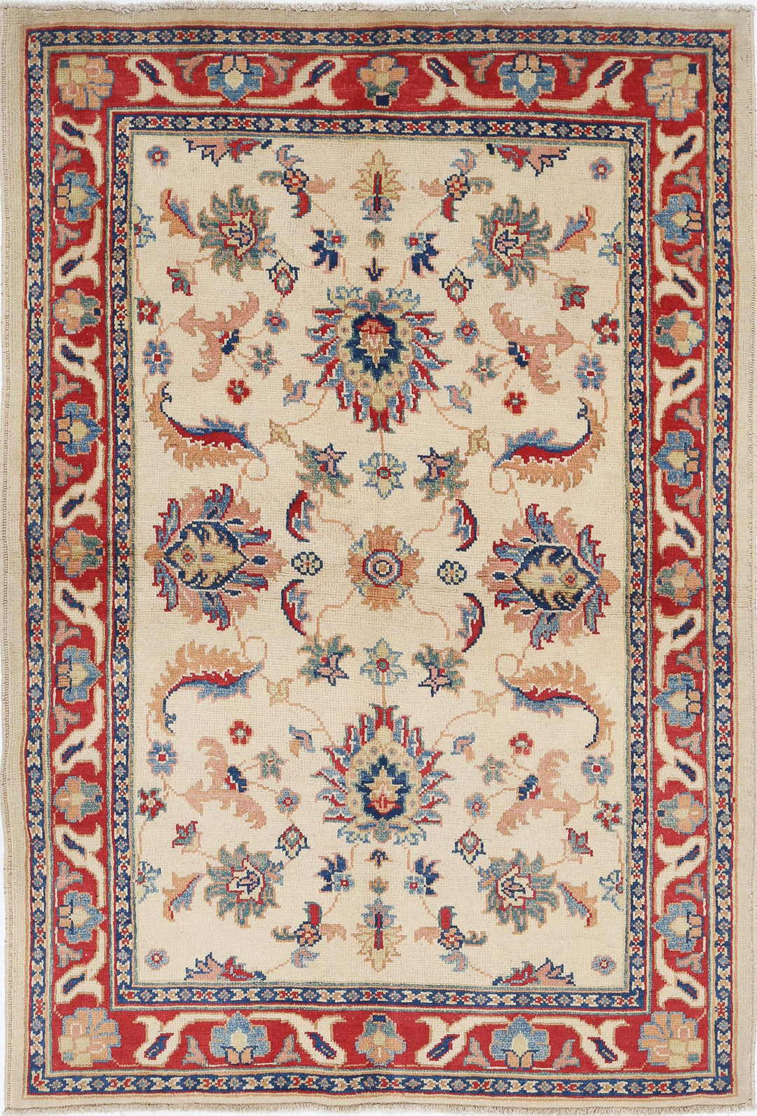 Ivory Afghan Ziegler Rug 4' 0" x 5' 11" Hand-Knotted