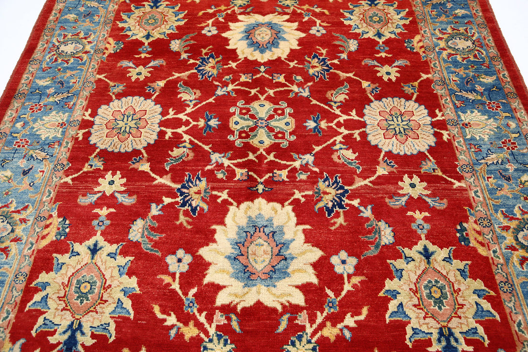 Red Afghan Ziegler Rug 6' 6" x 9' 8" Hand-Knotted field