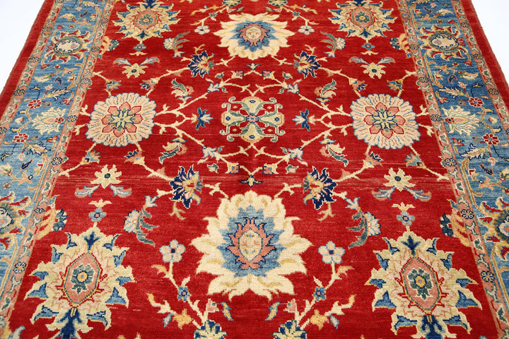 Red Afghan Ziegler Rug 6' 6" x 9' 8" Hand-Knotted field