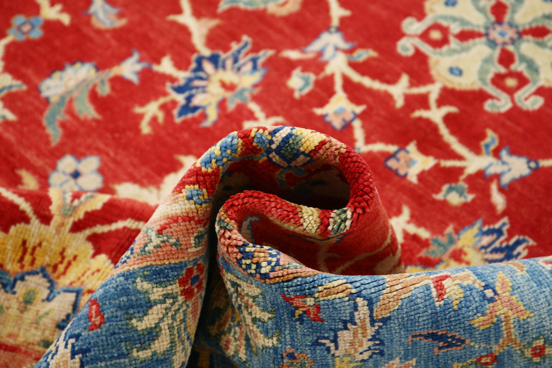 Red Afghan Ziegler Rug 6' 6" x 9' 8" Hand-Knotted border