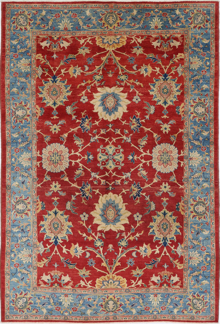 Red Afghan Ziegler Rug 6' 6" x 9' 8" Hand-Knotted