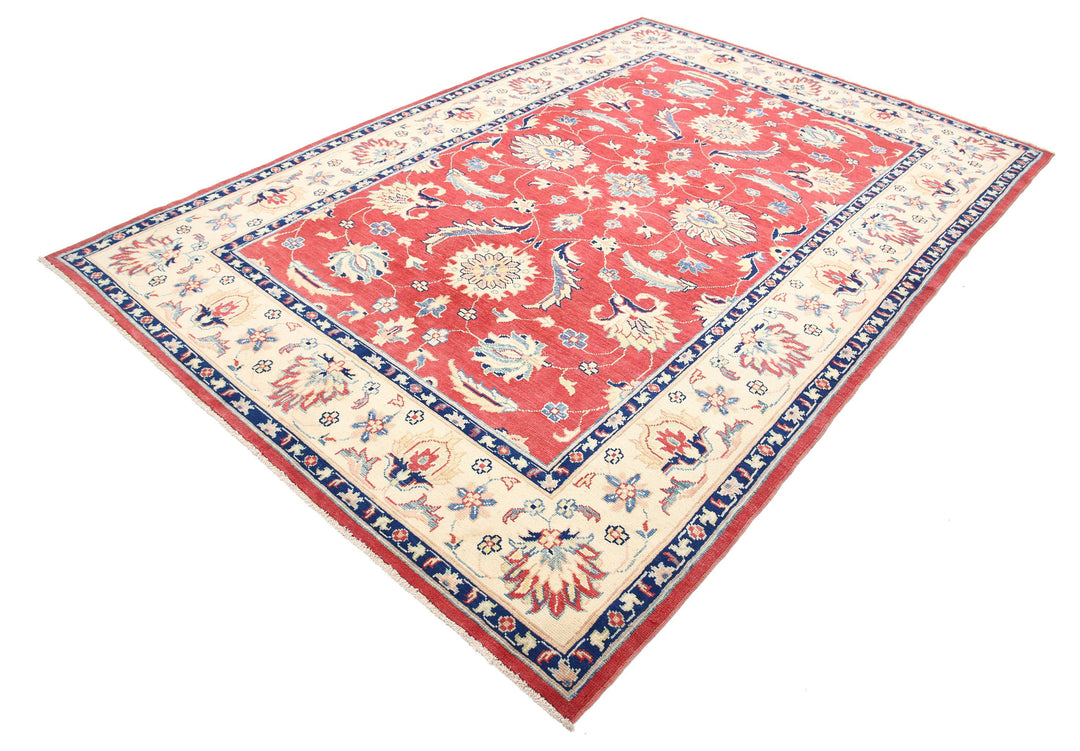 Red Afghan Ziegler Rug 6' 6" x 9' 8" Hand-Knotted border