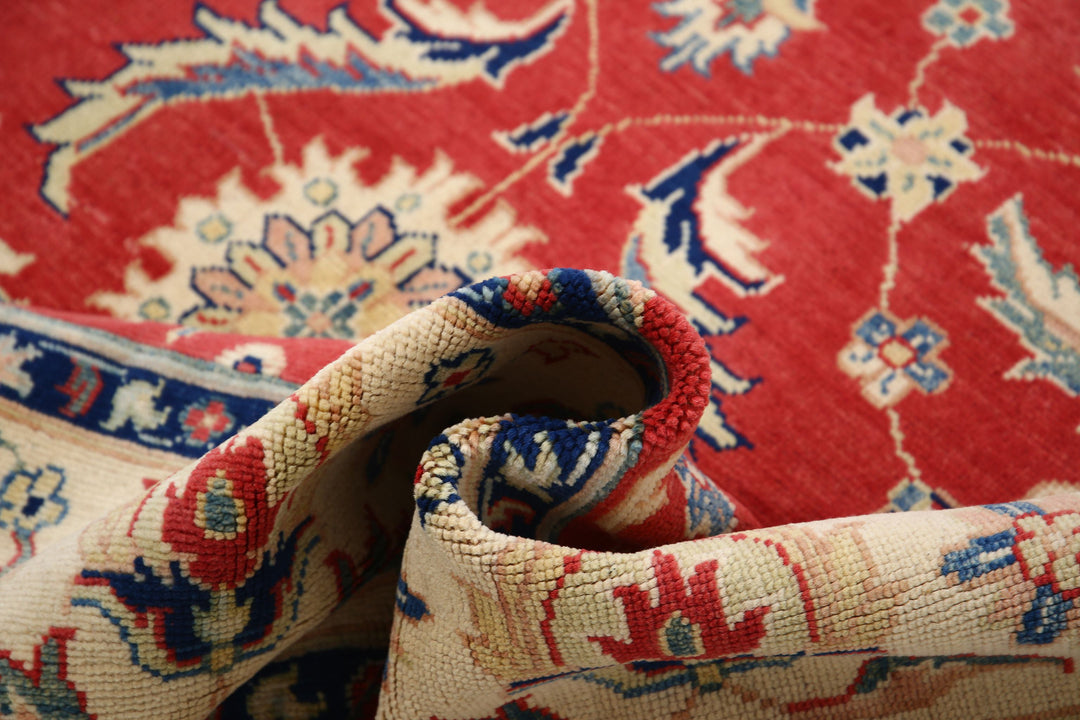 Red Afghan Ziegler Rug 6' 6" x 9' 8" Hand-Knotted detail