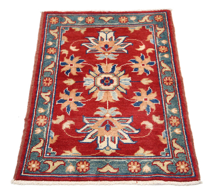 Red Afghan Ziegler Rug 2' 0" x 2' 11" Hand-Knotted border