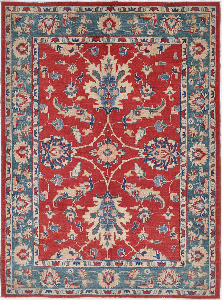 Afghan Ziegler Rug 4' 9" x 6' 6" Hand-Knotted