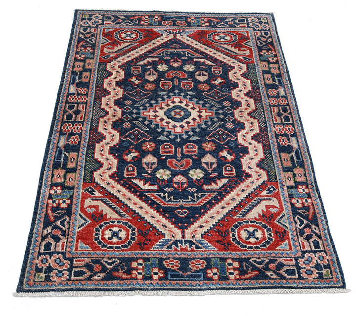 Blue Afghan Ziegler Rug 3' 3" x 4' 10" Hand-Knotted view