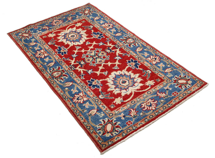 Red Afghan Ziegler Rug 2' 9" x 4' 6" Hand-Knotted border