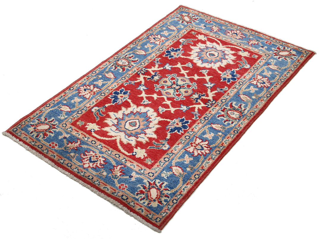 Red Afghan Ziegler Rug 2' 9" x 4' 6" Hand-Knotted reverse