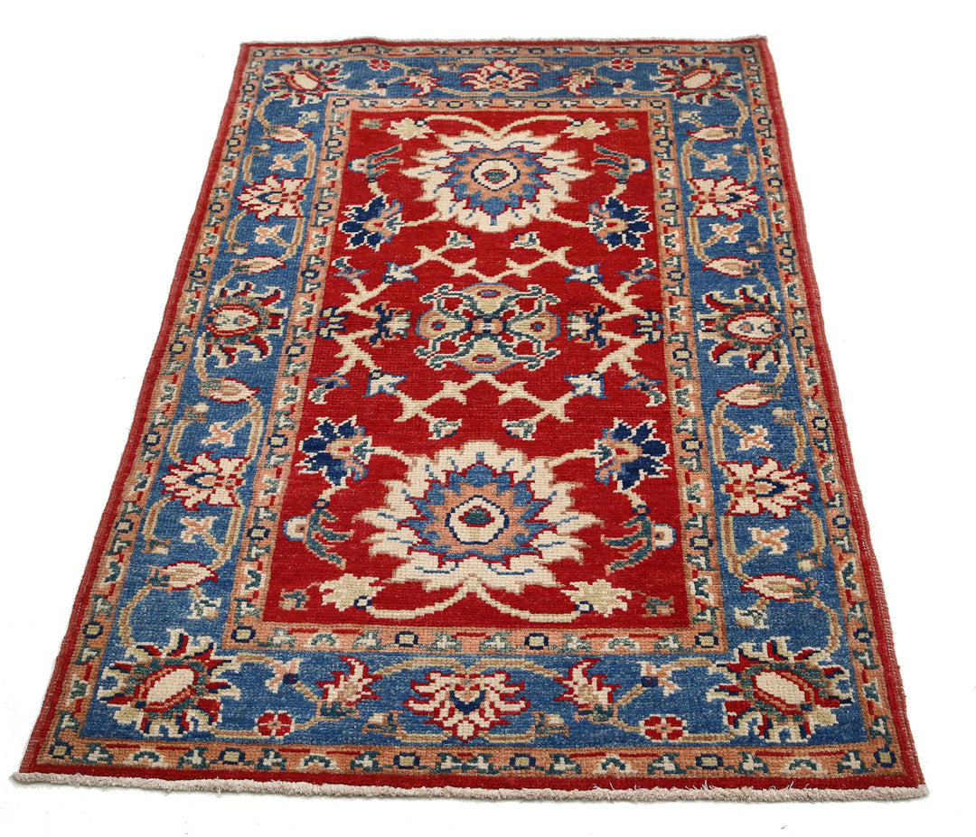 Red Afghan Ziegler Rug 2' 9" x 4' 6" Hand-Knotted texture