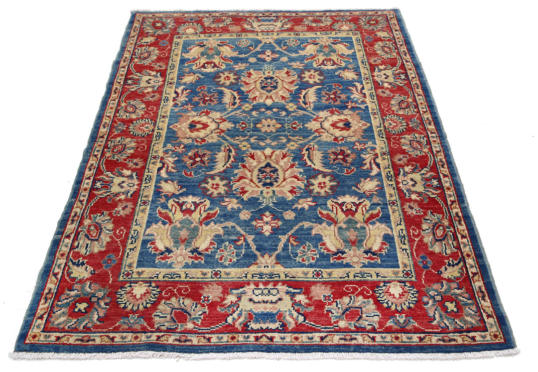 Blue Afghan Ziegler Rug 4' 2" x 5' 11" Hand-Knotted field