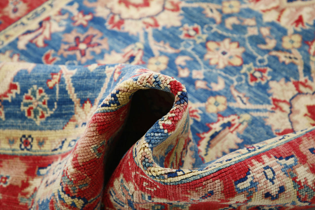 Blue Afghan Ziegler Rug 4' 2" x 5' 11" Hand-Knotted detail