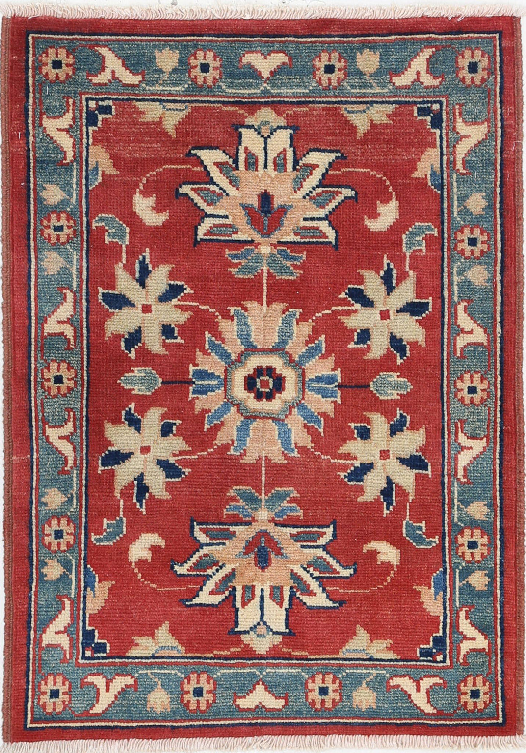 Red Afghan Ziegler Rug 2' 0" x 2' 10" Hand-Knotted
