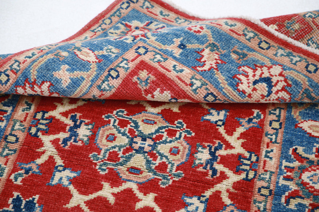 Red Afghan Ziegler Rug 2' 7" x 4' 6" Hand-Knotted close-up