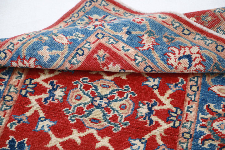 Red Afghan Ziegler Rug 2' 7" x 4' 6" Hand-Knotted close-up