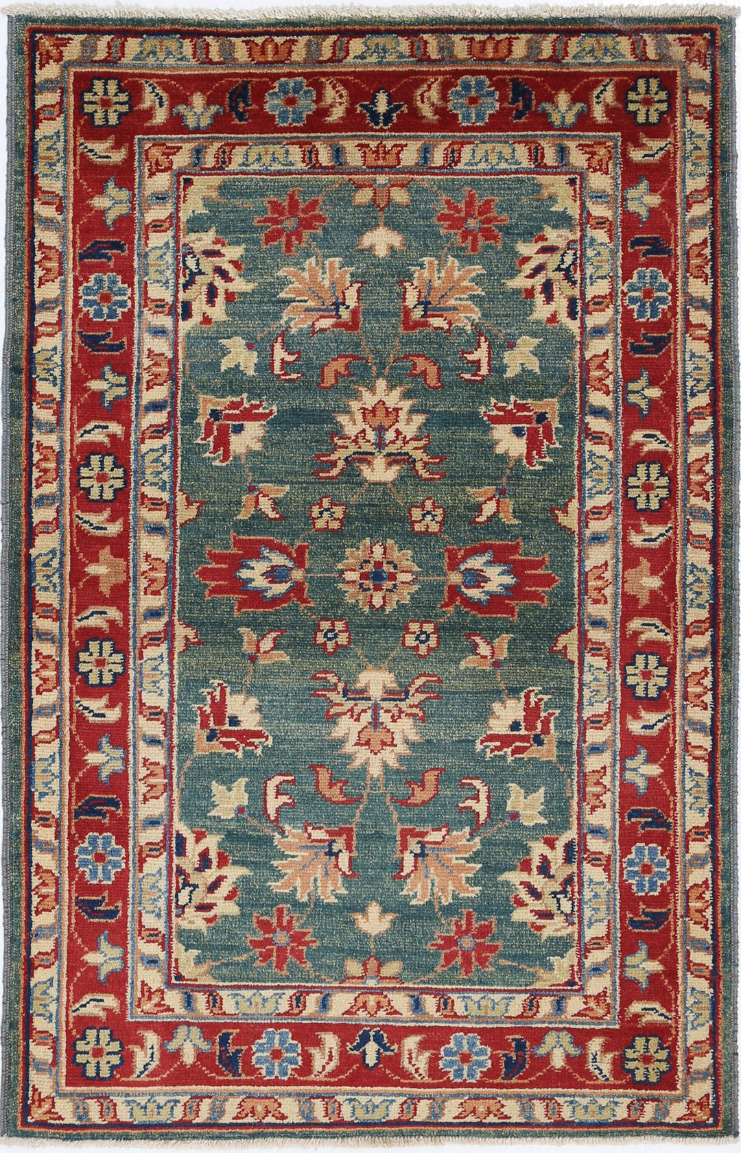 Green Afghan Ziegler Rug 2' 10" x 4' 6" Hand-Knotted