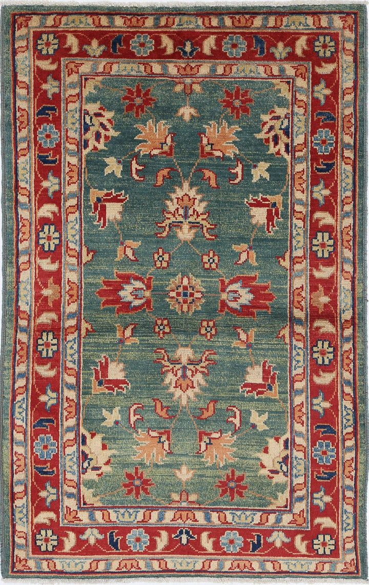 Green Afghan Ziegler Rug 3' 0" x 4' 10" Hand-Knotted