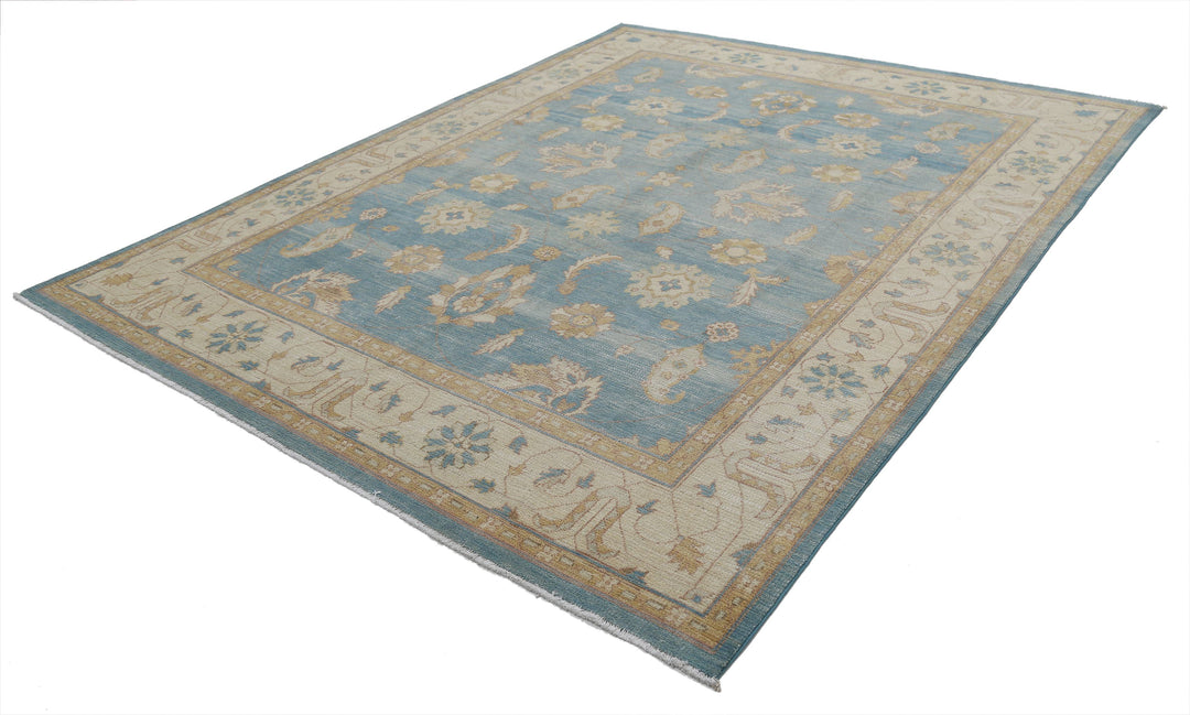 Blue Afghan Ziegler Rug 7' 9" x 9' 11" Hand-Knotted field