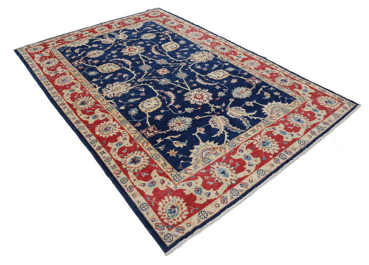 Blue Afghan Ziegler Rug 6' 1" x 8' 11" Hand-Knotted pattern