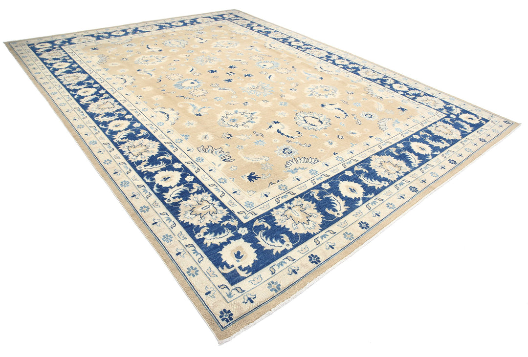 Blue Afghan Ziegler Rug 10' 0" x 13' 2" Hand-Knotted | No. AT16104