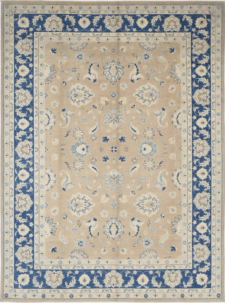 Blue Afghan Ziegler Rug 10' 0" x 13' 2" Hand-Knotted